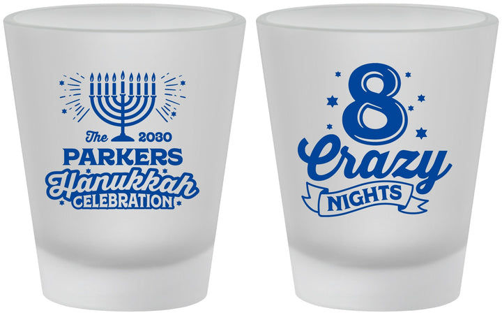 Custom Hanukkah Frosted Shot Glasses - Eight Crazy Nights | 270010