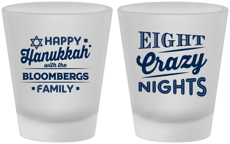 Custom Hanukkah Frosted Shot Glasses - Eight Crazy Nights | 270011