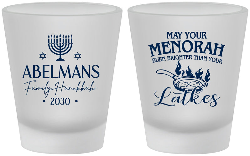 Custom Hanukkah Frosted Shot Glasses - Menorah Latkes | 270019