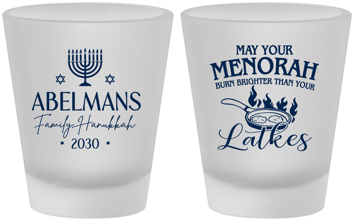 Custom Hanukkah Frosted Shot Glasses - Menorah Latkes | 270019