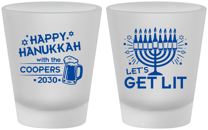 Custom Hanukkah Frosted Shot Glasses - Lets Get Lit | 270021