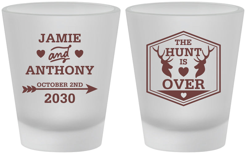 Custom Wedding Frosted Shot Glasses - The Hunt Is Over | 272