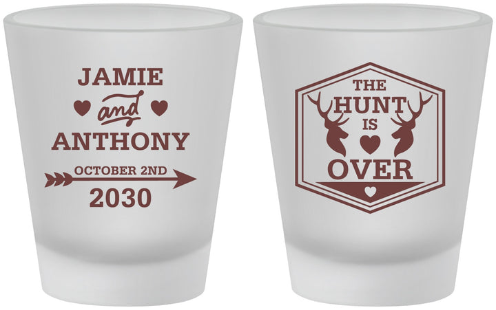Custom Wedding Frosted Shot Glasses - The Hunt Is Over | 272
