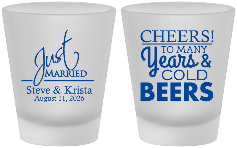 Custom Wedding Frosted Shot Glasses - Cheers Years Cold Beers | 274