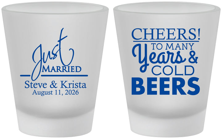 Custom Wedding Frosted Shot Glasses - Cheers Years Cold Beers | 274
