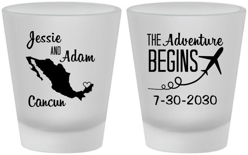 Custom Wedding Frosted Shot Glasses - The Adventure Begins | 275