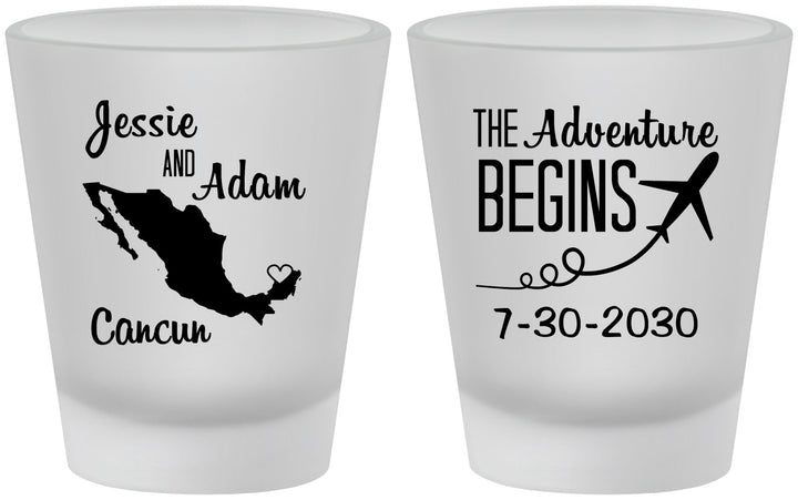 Custom Wedding Frosted Shot Glasses - The Adventure Begins | 275