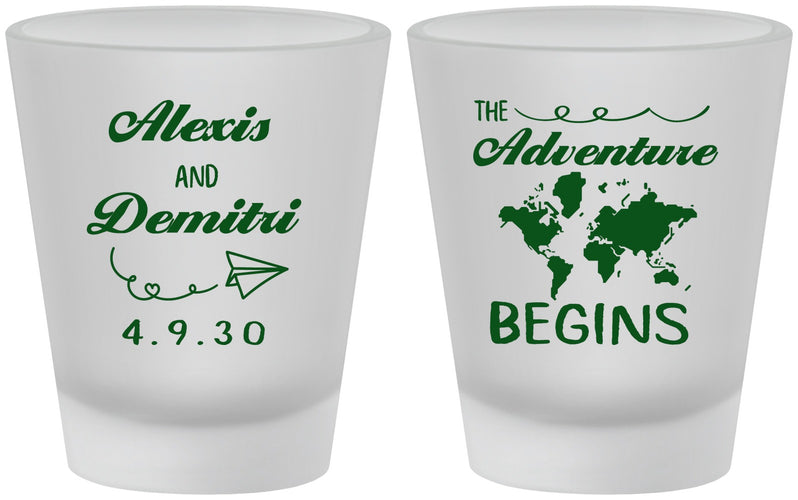 Custom Wedding Frosted Shot Glasses - The Adventure Begins | 276