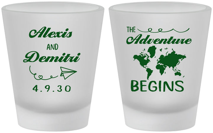 Custom Wedding Frosted Shot Glasses - The Adventure Begins | 276