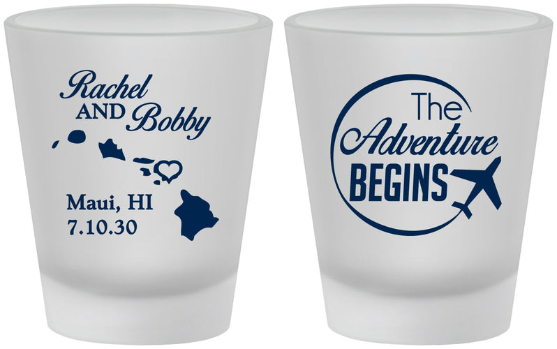 Custom Wedding Frosted Shot Glasses - The Adventure Begins | 278