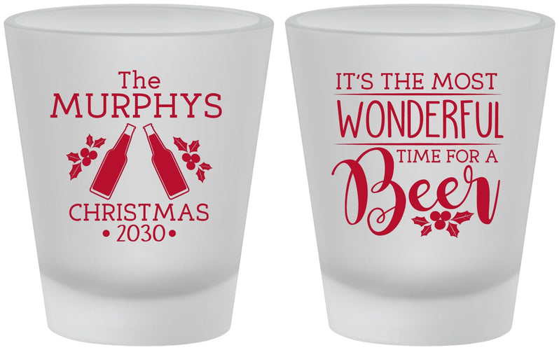 Custom Christmas Frosted Shot Glasses - Wonderful Time For A Beer | 280012