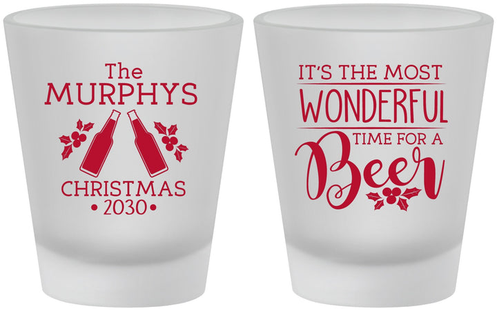 Custom Christmas Frosted Shot Glasses - Wonderful Time For A Beer | 280012