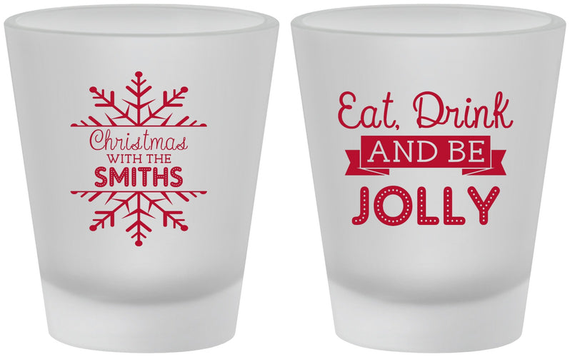 Custom Christmas Frosted Shot Glasses - Eat Drink Jolly | 280040