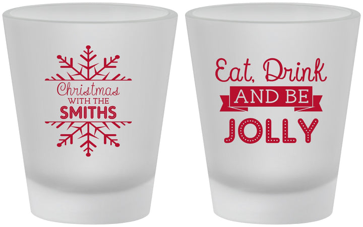 Custom Christmas Frosted Shot Glasses - Eat Drink Jolly | 280040