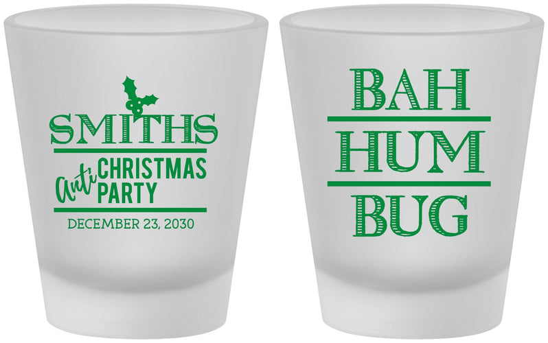 Custom Christmas Frosted Shot Glasses - Bah Hum Bug | 280057