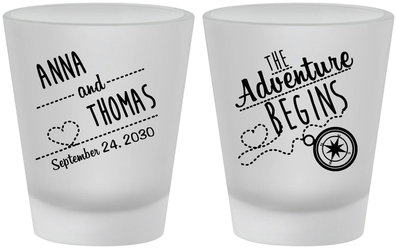 Custom Wedding Frosted Shot Glasses - The Adventure Begins | 284