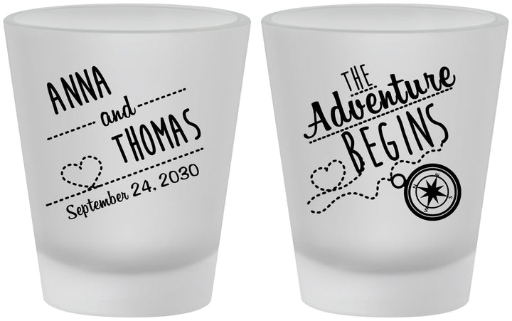 Custom Wedding Frosted Shot Glasses - The Adventure Begins | 284