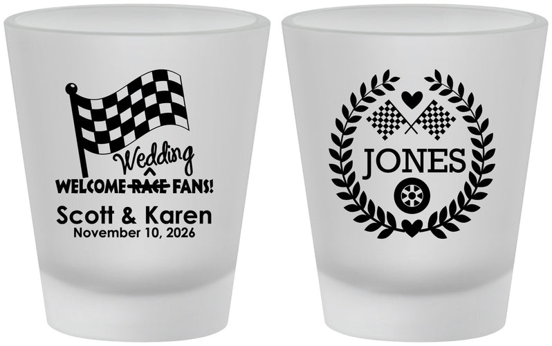 Custom Wedding Frosted Shot Glasses - Racing | 289