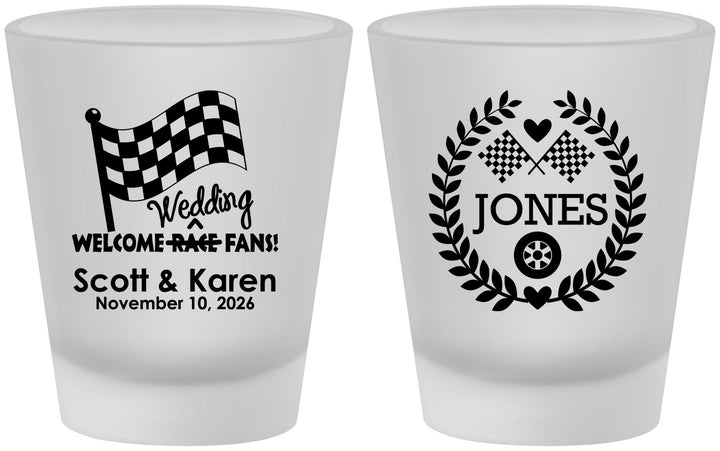 Custom Wedding Frosted Shot Glasses - Racing | 289