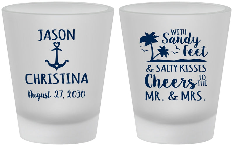 Custom Wedding Frosted Shot Glasses - Sandy Feet Salty Kisses | 290