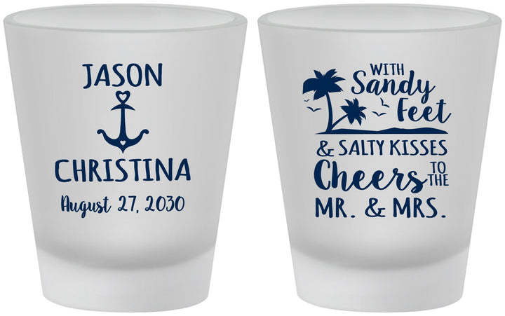 Custom Wedding Frosted Shot Glasses - Sandy Feet Salty Kisses | 290