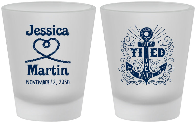 Custom Wedding Frosted Shot Glasses - They Tied The Knot Nautical | 293
