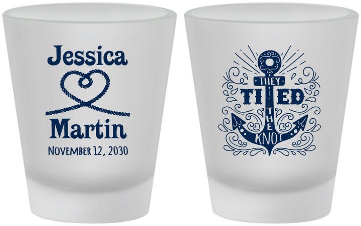 Custom Wedding Frosted Shot Glasses - They Tied The Knot Nautical | 293