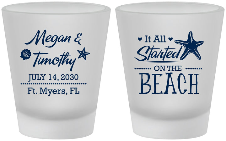 Custom Wedding Frosted Shot Glasses - Started On The Beach | 295