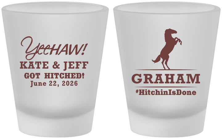 Custom Wedding Frosted Shot Glasses - Got Hitched | 296