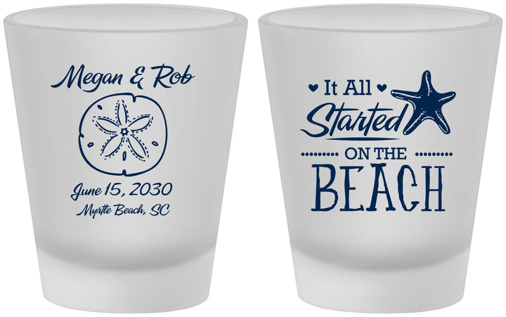 Custom Wedding Frosted Shot Glasses - Started On The Beach | 298