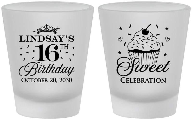 Custom 16th Birthday Frosted Shot Glasses - Cupcake | 300000