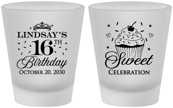 Custom 16th Birthday Frosted Shot Glasses - Cupcake | 300000