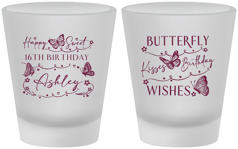 Custom 16th Birthday Frosted Shot Glasses - Butterfly Wishes | 300001