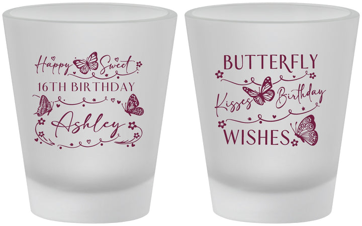 Custom 16th Birthday Frosted Shot Glasses - Butterfly Wishes | 300001