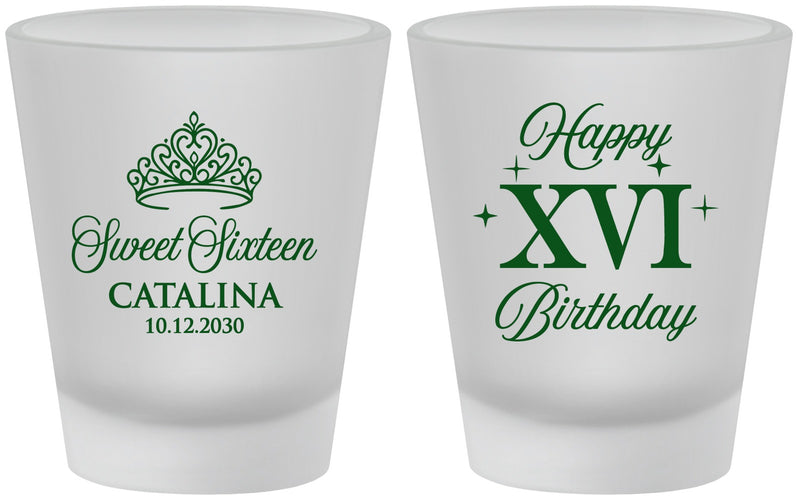 Custom 16th Birthday Frosted Shot Glasses - Tiara | 300002