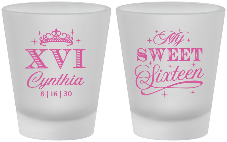 Custom 16th Birthday Frosted Shot Glasses - Tiara | 300003