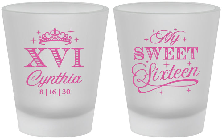 Custom 16th Birthday Frosted Shot Glasses - Tiara | 300003