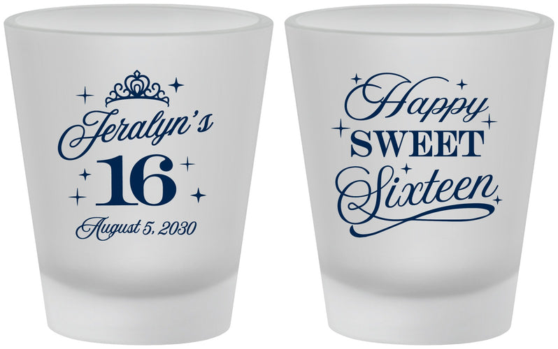 Custom 16th Birthday Frosted Shot Glasses - Tiara | 300004