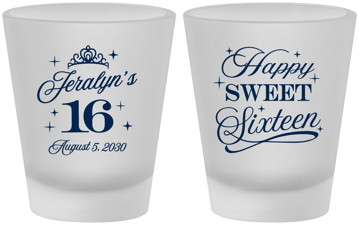 Custom 16th Birthday Frosted Shot Glasses - Tiara | 300004
