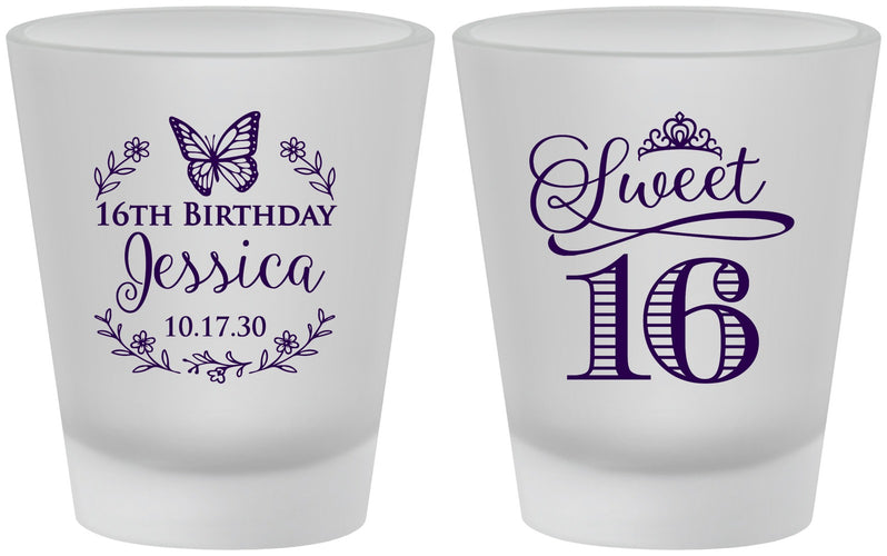 Custom 16th Birthday Frosted Shot Glasses - Butterfly | 300005