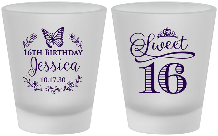 Custom 16th Birthday Frosted Shot Glasses - Butterfly | 300005
