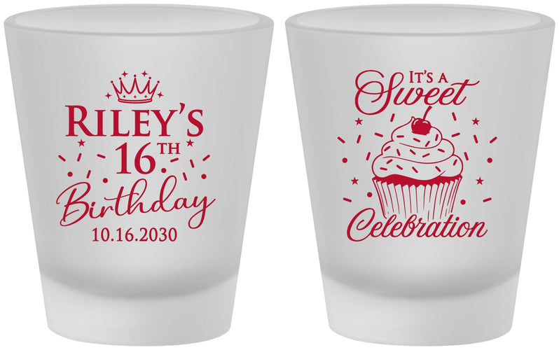 Custom 16th Birthday Frosted Shot Glasses - Cupcake | 300006