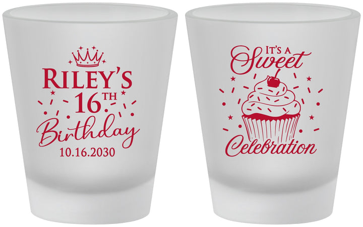 Custom 16th Birthday Frosted Shot Glasses - Cupcake | 300006