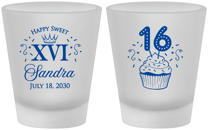 Custom 16th Birthday Frosted Shot Glasses - Cupcake | 300007