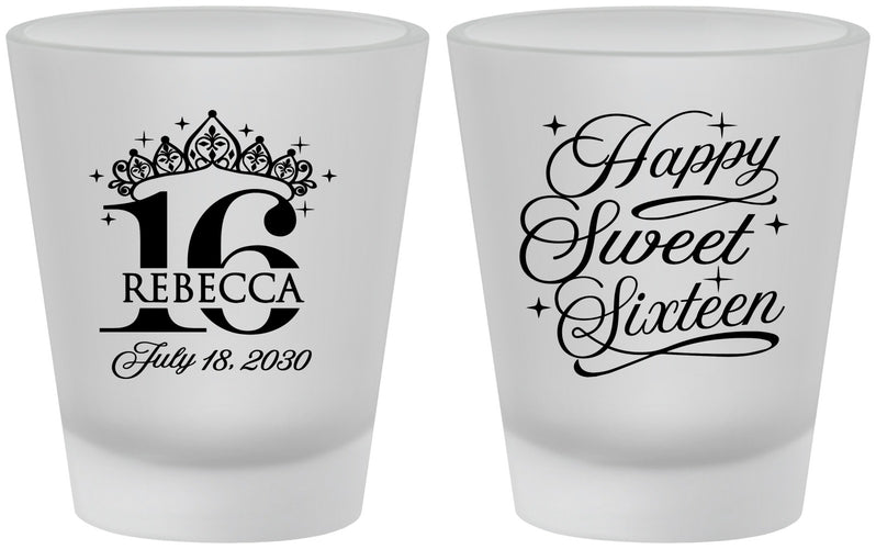 Custom 16th Birthday Frosted Shot Glasses - Tiara | 300008