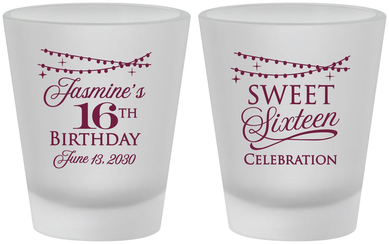 Custom 16th Birthday Frosted Shot Glasses - String Lights | 300009