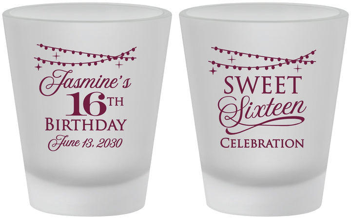 Custom 16th Birthday Frosted Shot Glasses - String Lights | 300009