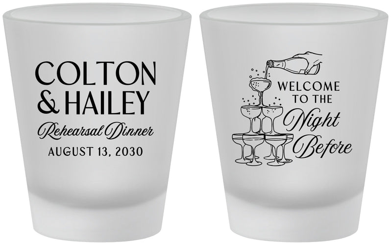 Custom Rehearsal Dinner Frosted Shot Glasses - The Night Before | 30007