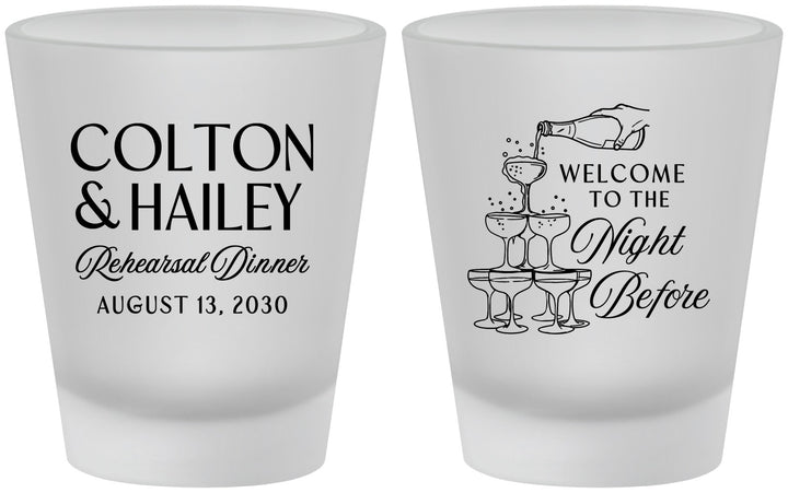 Custom Rehearsal Dinner Frosted Shot Glasses - The Night Before | 30007
