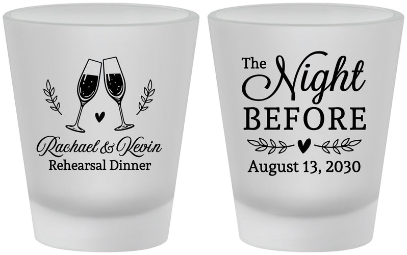 Custom Rehearsal Dinner Frosted Shot Glasses - The Night Before | 30008